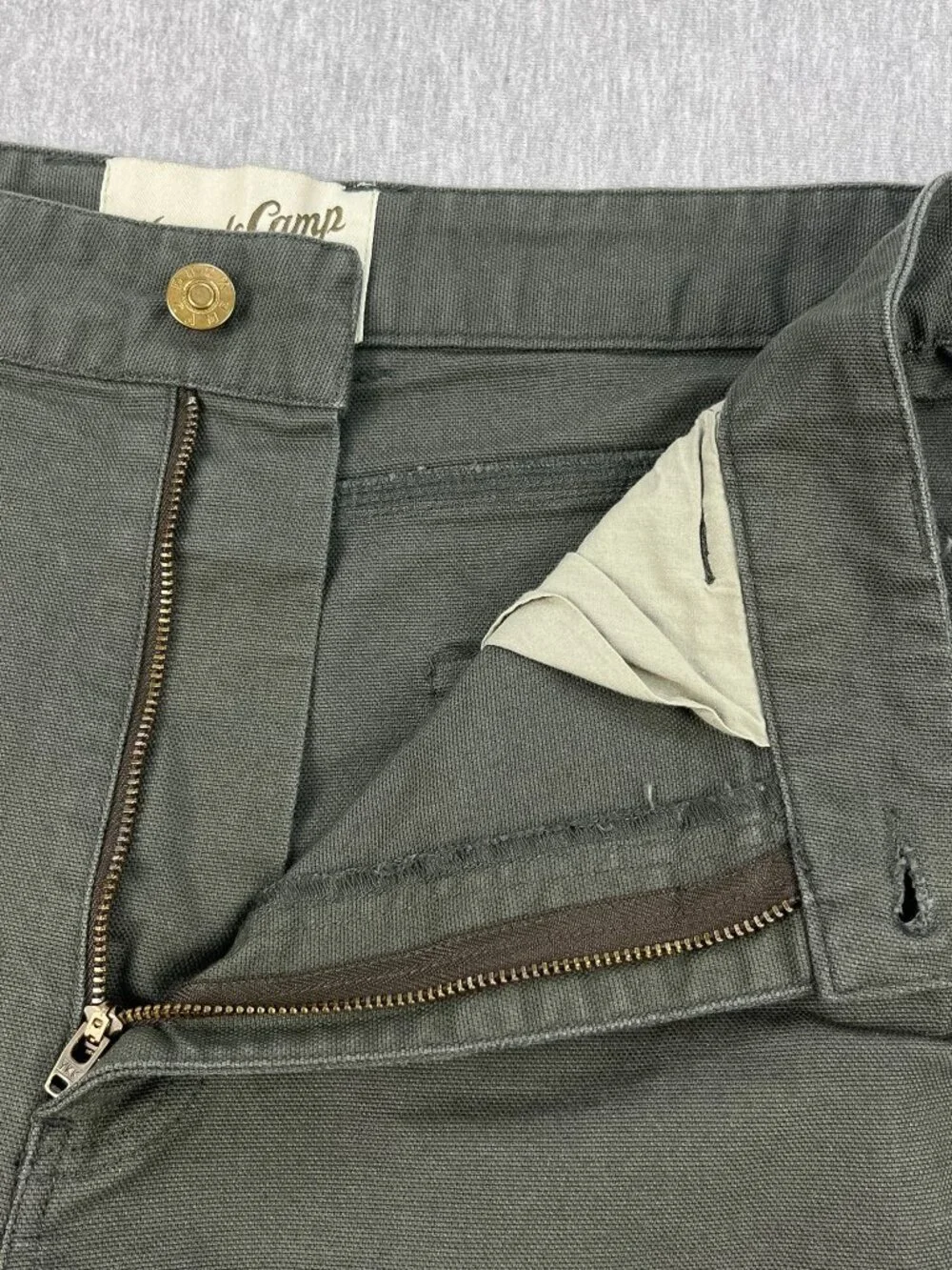 Duck Camp Brush Pants Mens 36T (36x33) Sage Green Stretch Canvas Hunting Work